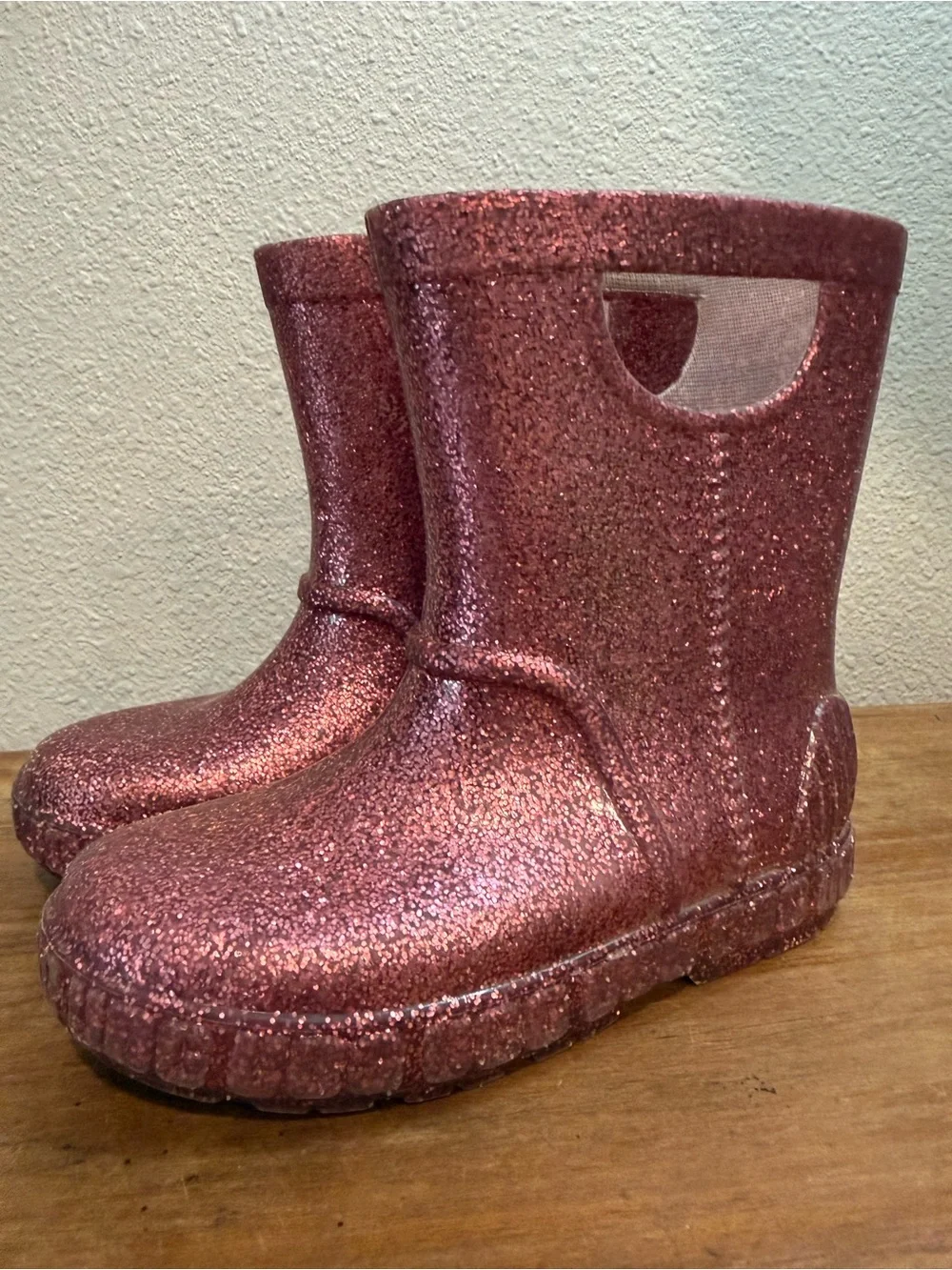 UGG Kids Classic Clear Mini II Glitter Rain Boots Pink Toddler Size 11